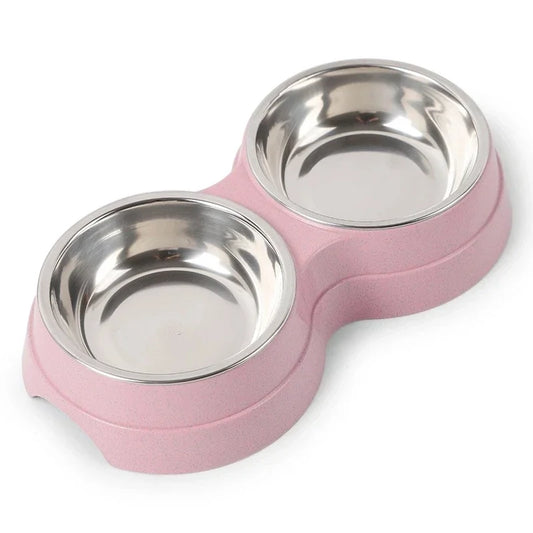 Pet Dog Duble Bowl Kitten Food Water Feefer Stainless Steel Small Dogs Cats Drinking Dish Feeder for Pet Supplies Feeding Bowls