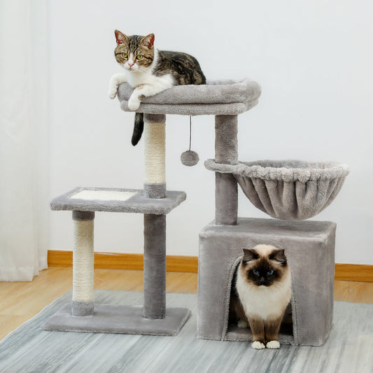 Cat tree Cat Tower for Indoor Cats 2 Styles Cat Activity Tree with Cat Scratching Posts Big Hammock and Removable Top Perch Grey