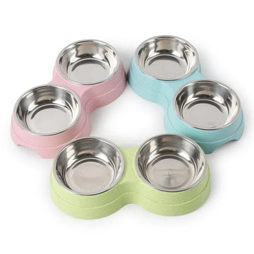 Pet Dog Duble Bowl Kitten Food Water Feefer Stainless Steel Small Dogs Cats Drinking Dish Feeder for Pet Supplies Feeding Bowls