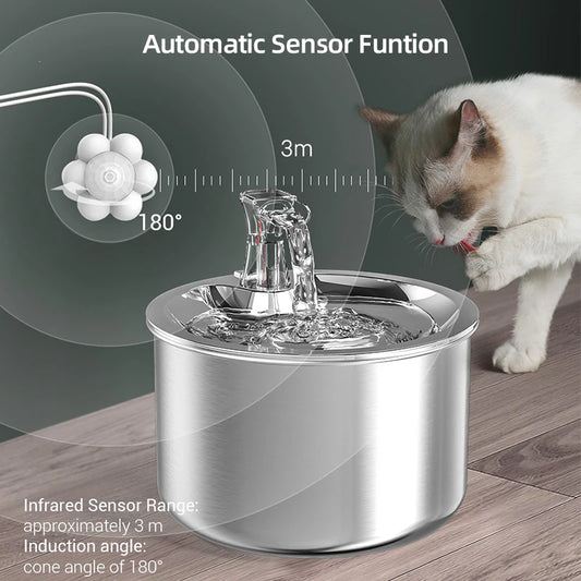 ROJECO Stainless Steel Cat Water Fountain  Automatic Water Dispenser For Cat Dog Pet Smart Motion Sensor Water Purifier Drinker